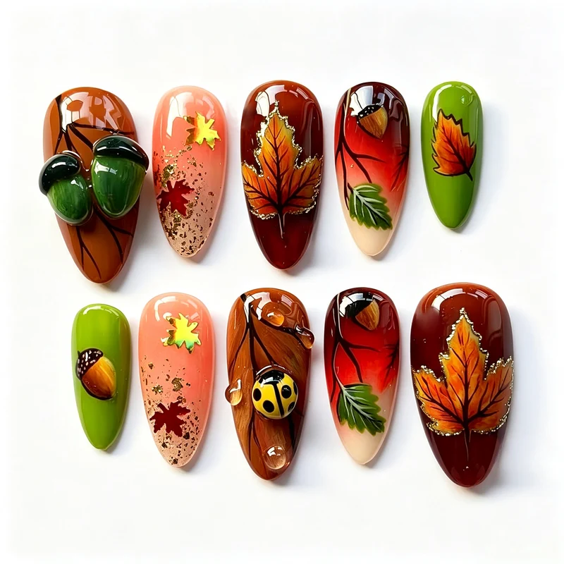 Herbst-inspiriertes Press-On Nagelkunst-Set Karnz