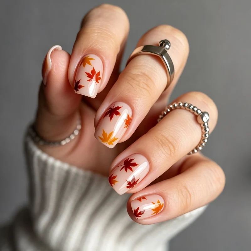 Herbst-inspiriertes Blattmuster Press-On Nagelkunst Karnz