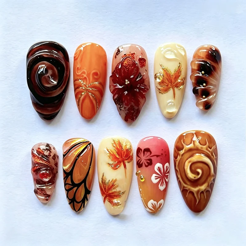 Herbst-inspirierte künstlerische Press-On-Nagel-Set Karnz
