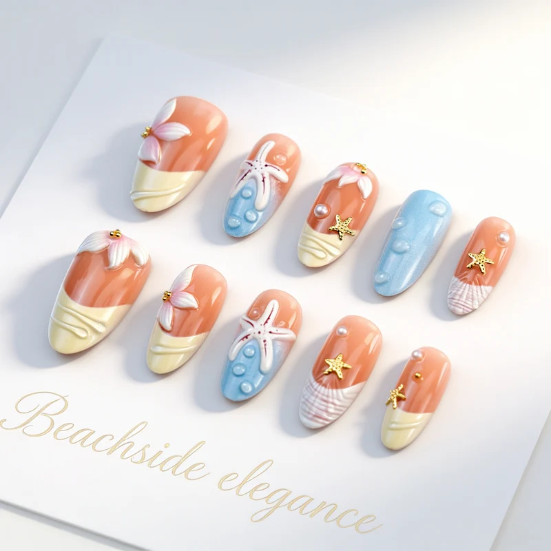 Künstlerisch vom Unterwasser inspiriertes Press-On Nagelkunst Karnz