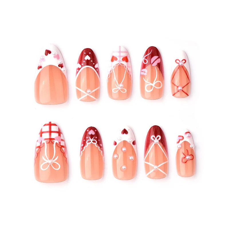 Dekoratives Presse-On Nagelkunstset mit Schleifen- und Herzen-Designs Karnz