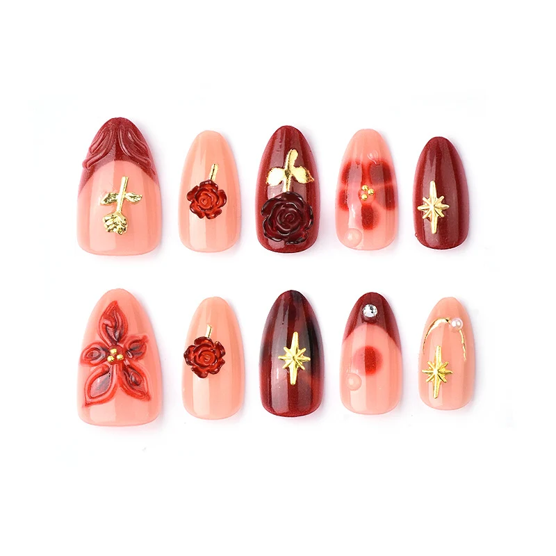 Künstlerisches Floral Press-On Nagelkunst Set Karnz