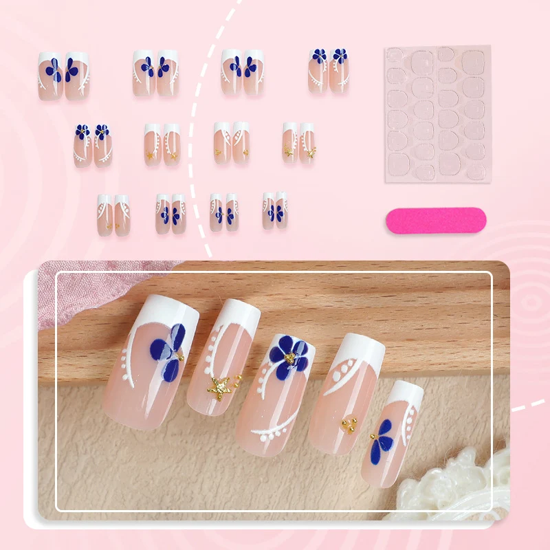 Künstlerische Floral Press-On Nagelkunst Karnz