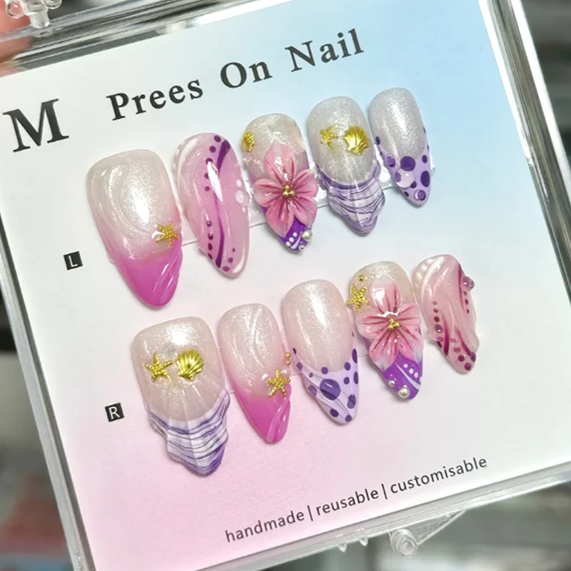 Künstlerische floral-verzierte Press-On Nägel Karnz