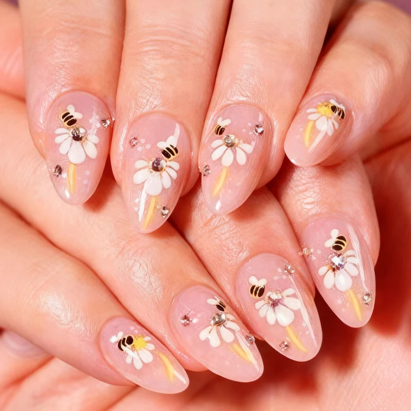 Künstlerisches, mit Blumen verziertes Press-On Nagelset Karnz