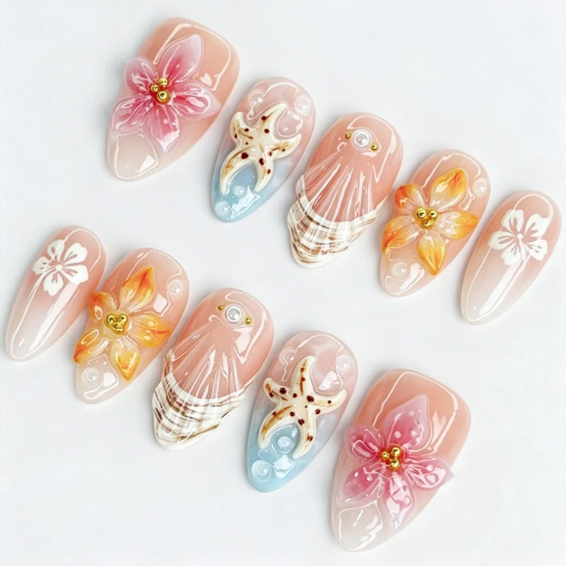 Künstlerisches floral-verziertes Press-On Nagelset Karnz