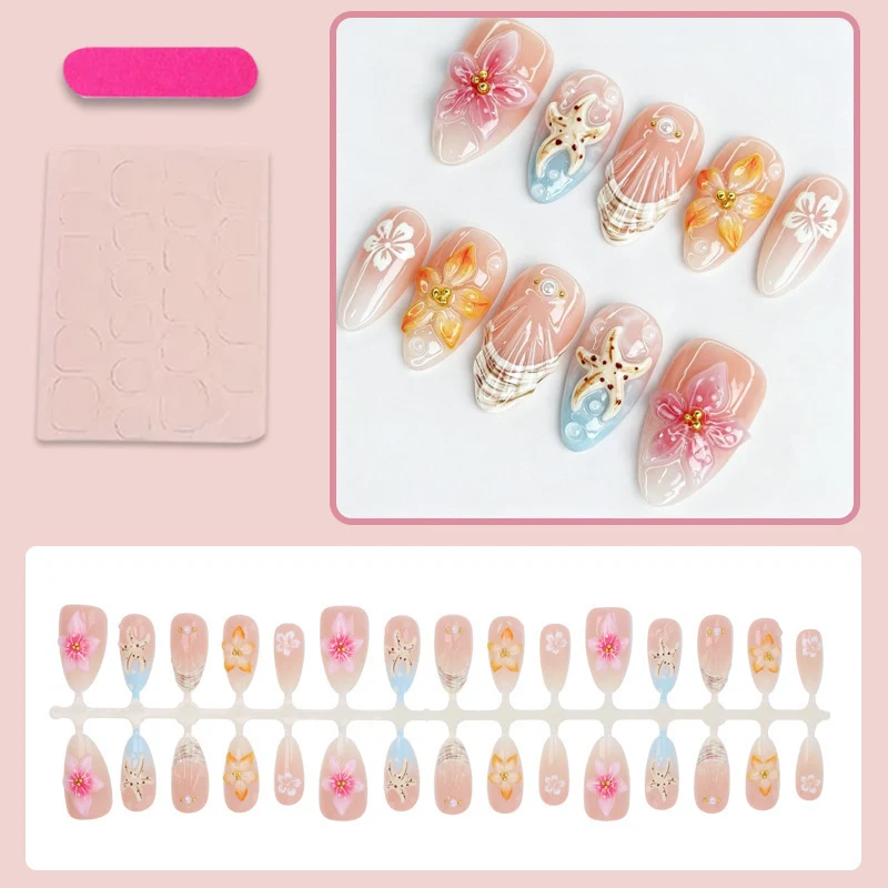 Künstlerisches floral-verziertes Press-On Nagelset Karnz