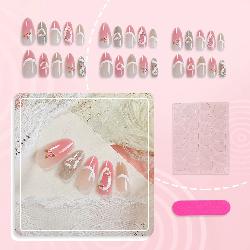 Künstlerisches Floral Design Press-On Nagelset Karnz