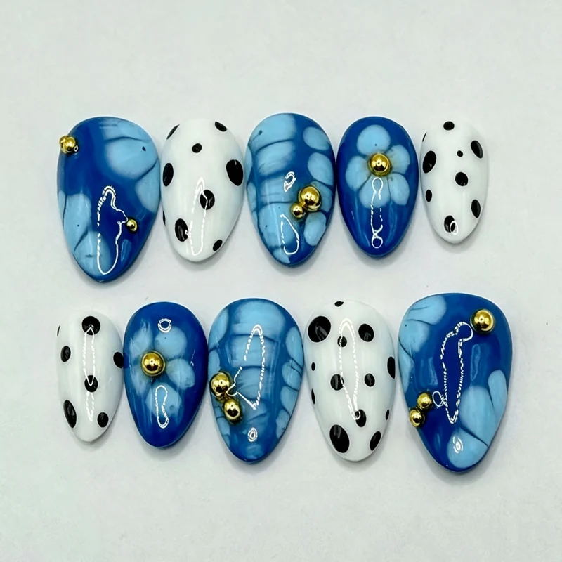 Künstlerisches Blumen- und Tupfen-Press-On-Nail-Art-Set Karnz