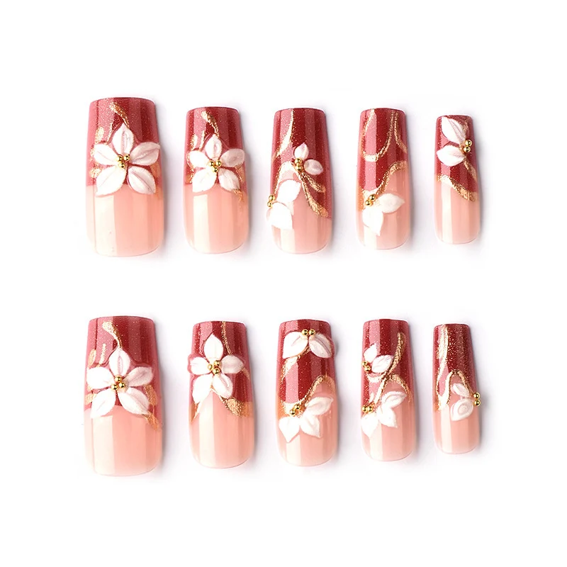 Artistic Floral 3D Press-On Nail Art Karnz