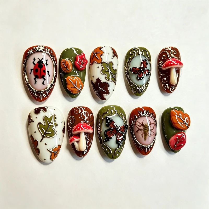 Künstlerisches herbstliches Press-On Nagelkunstset Karnz