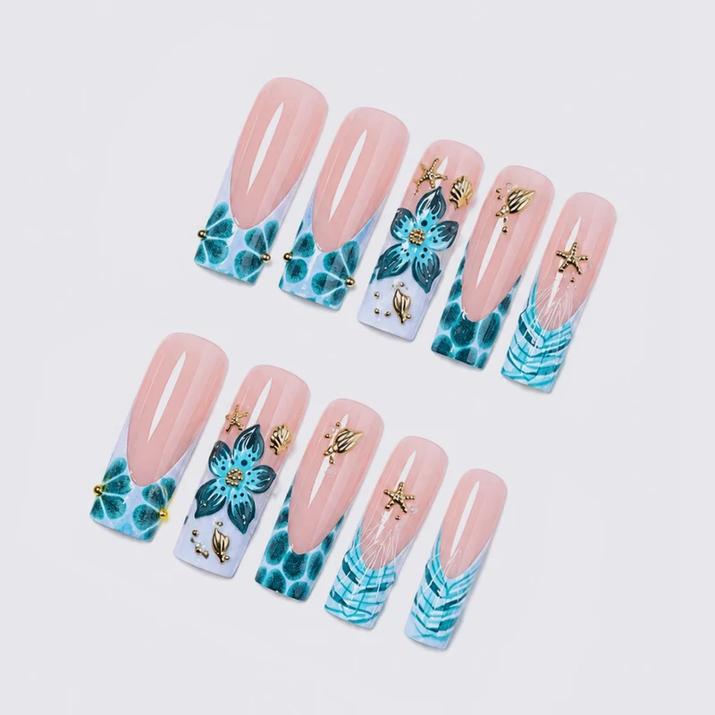 Kunstnagelset mit kreativen 3D-Blüten- und Glitzerelementen Karnz