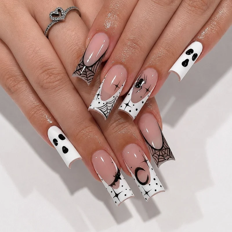 Kunstnagelset mit Halloween-Motiven und kreativen Designs Karnz