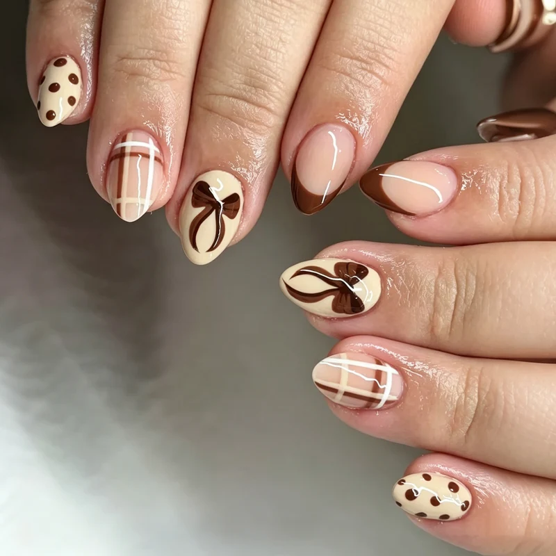 Künstlerisches Schokoladen-inspiriertes Press-On Nagelkunstset Karnz