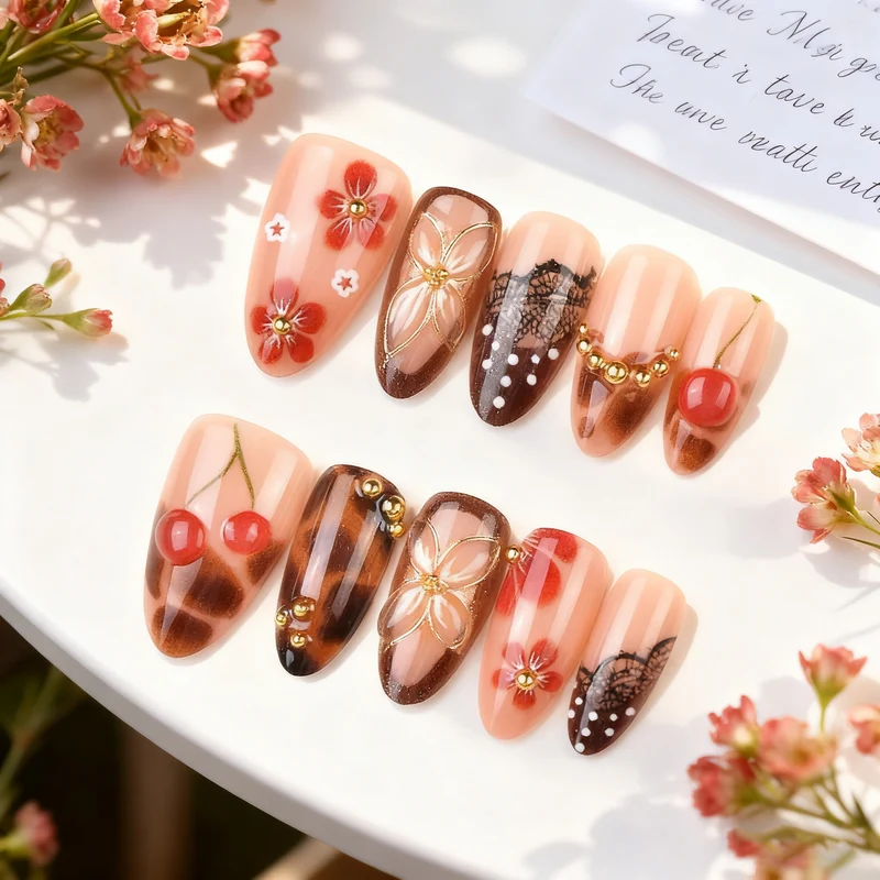 Künstlerische Kirschblüten Nail Art zum Aufkleben Karnz