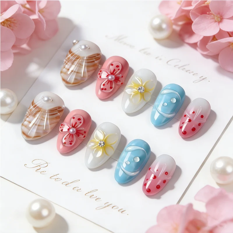 Künstlerische 3D Floral Press-On Nagelkunst Karnz