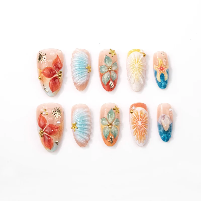 Künstlerisches 3D dekoratives Press-On Nagelset Karnz