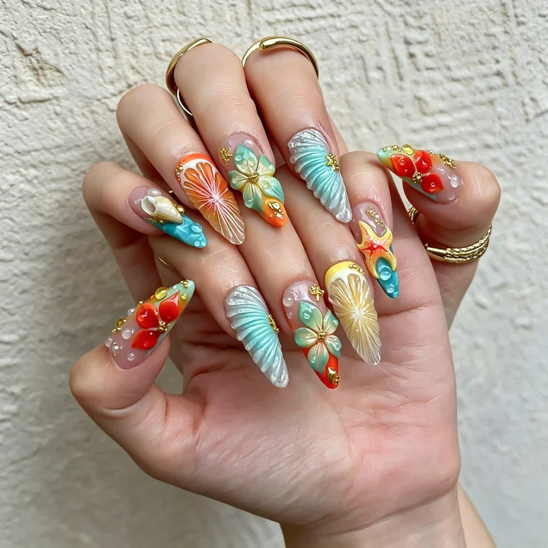 Künstlerisches 3D dekoratives Press-On Nagelset Karnz