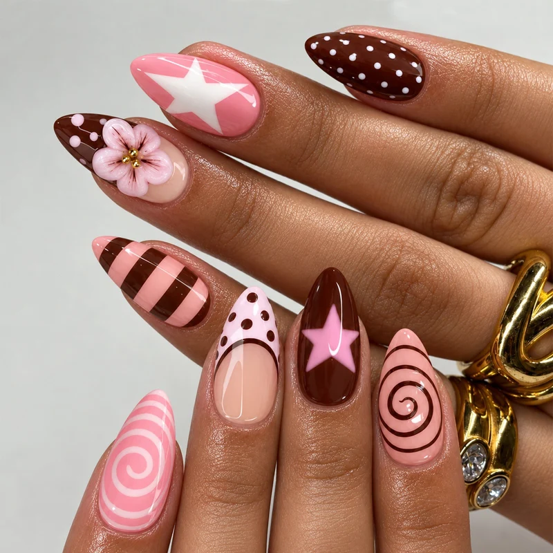 Kunstnagelset mit kreativen Mustern und einzigartigen Designs Karnz