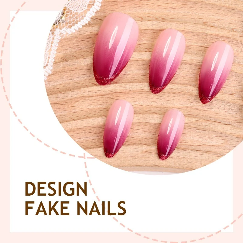 Künstliches Nagelset mit Ombre-Design und Glitter-Spitzen Karnz