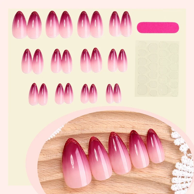 Künstliches Nagelset mit Ombre-Design und Glitter-Spitzen Karnz