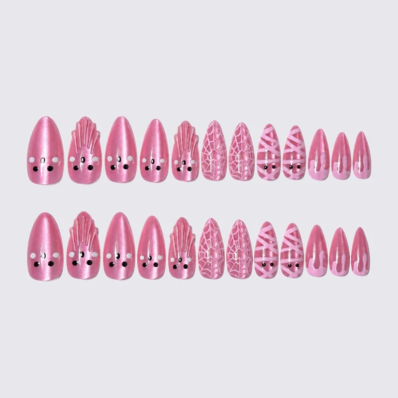 Künstliches Nagelset mit Halloween-Motiv und Glitzerakzenten Karnz