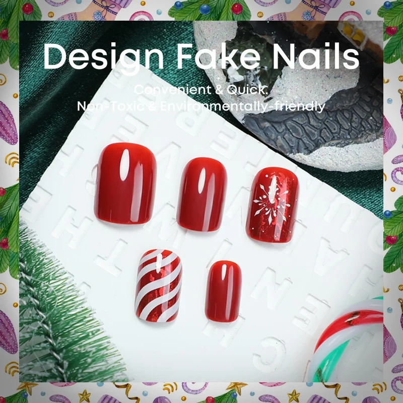 Kunstnagelset mit festlichem Weihnachtsdesign und luxuriösem Glanz Karnz
