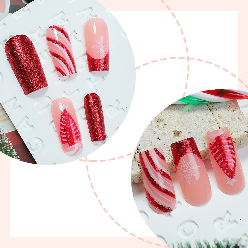 Kunstnagelset mit festlichem Glitzer und kreativen Weihnachtsmotiven Karnz