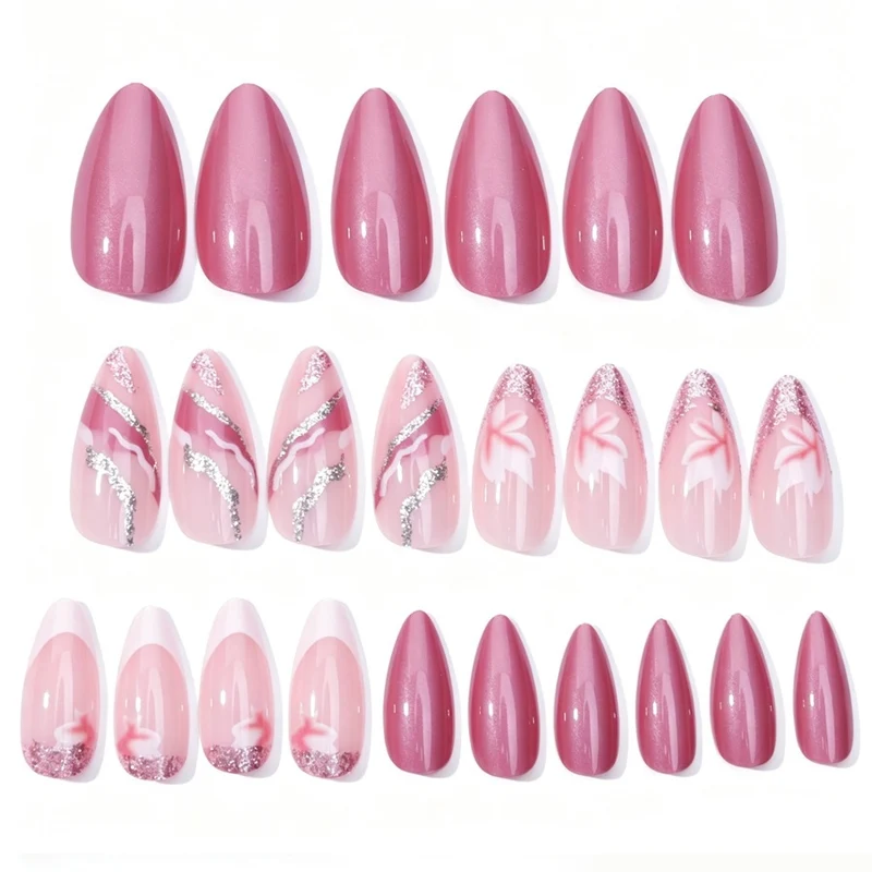 Kunstnagelset mit floralen Mustern und Glitzerelementen Karnz