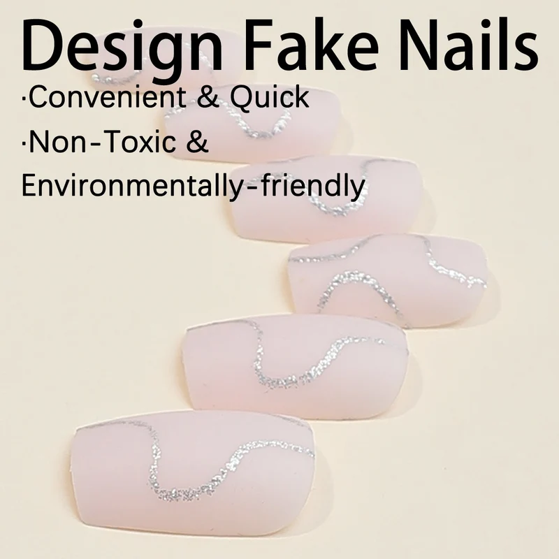 Künstliches Nagelset mit eleganten Linien und Glitzerakzenten Karnz