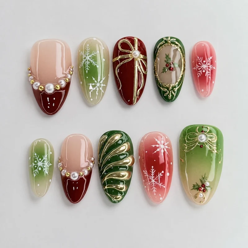 Künstliches Kunstnagelset mit festlichen Weihnachtsmotiven Karnz