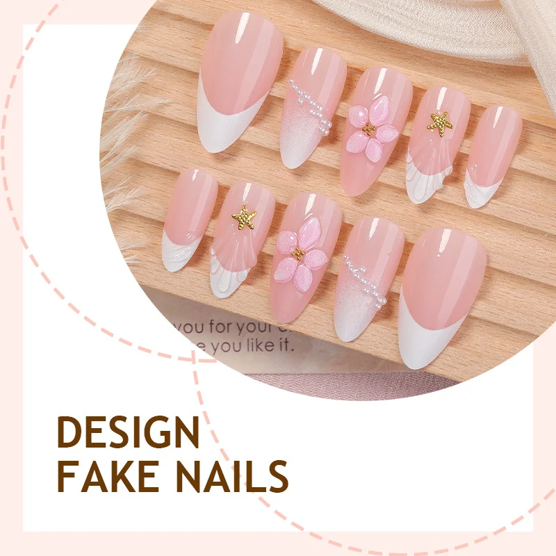 Kunstnagelset mit eleganten Blüten- und Glitzerakzenten Karnz