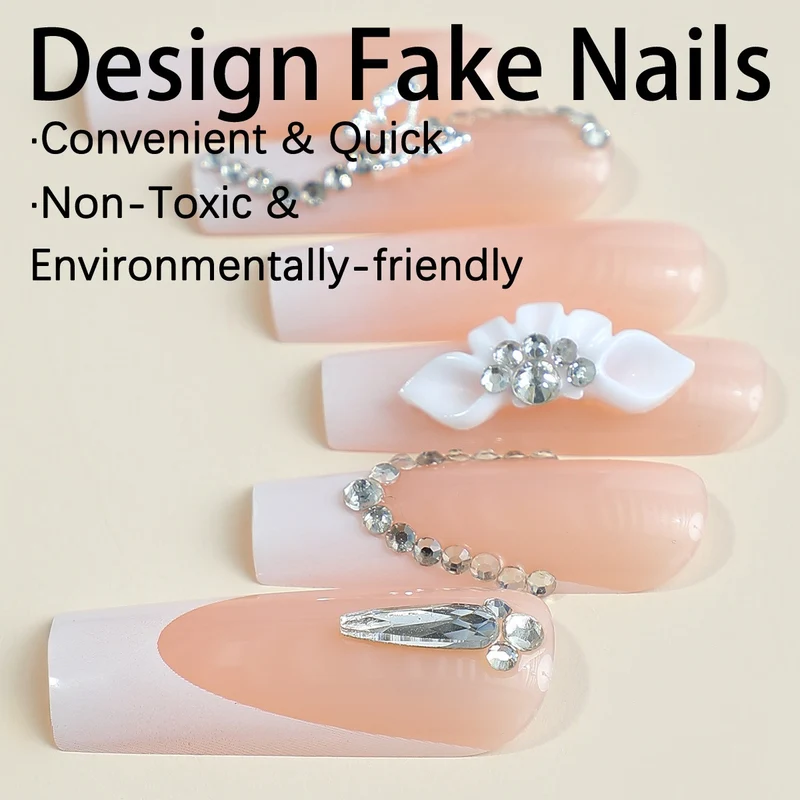 Kunstnagelset mit eleganten 3D-Akzenten und Glitzerverzierungen Karnz