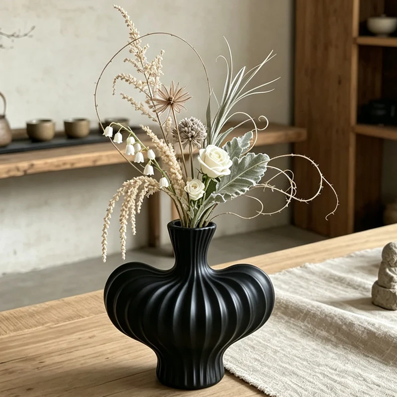 Skulptierte gerippte dekorative Vase Karnz