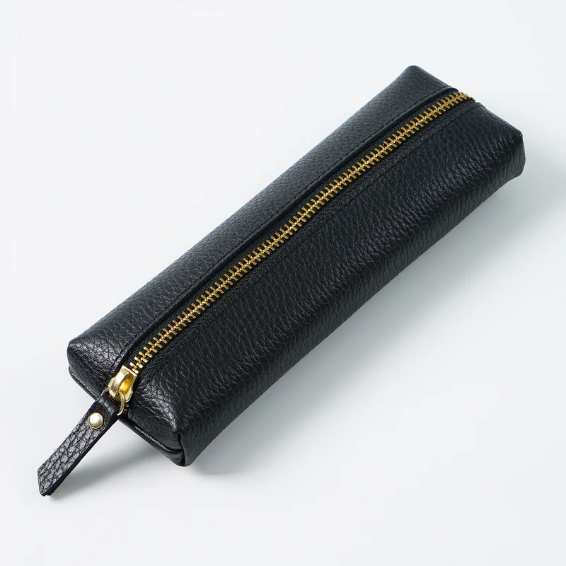 Premium Leder Bleistiftetui mit goldener Reißverschluss