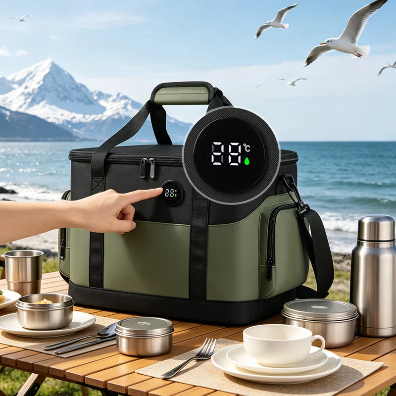 Isolierte Lunch-Kühltasche mit Seitentaschen und verstellbarem Schulterriemen Karnz