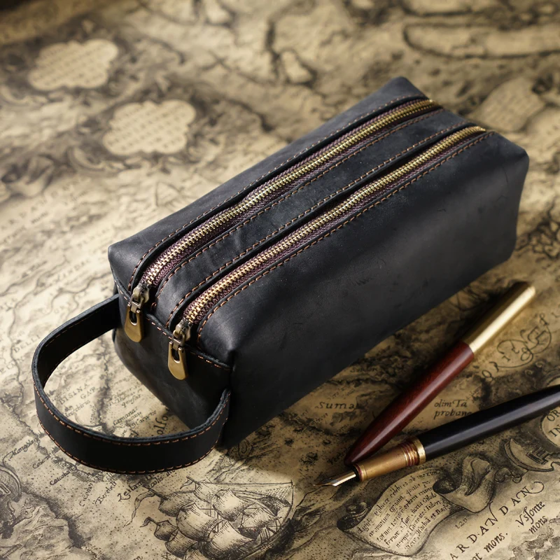 Doppelt-Zipper Leder Stiftetui