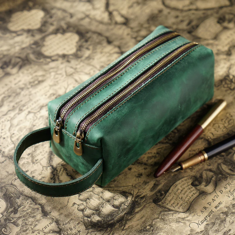 Doppelt-Zipper Leder Stiftetui