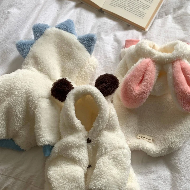 Plüsch Fleece Kapuze Hundejacke mit Akzent und geripptem Saum