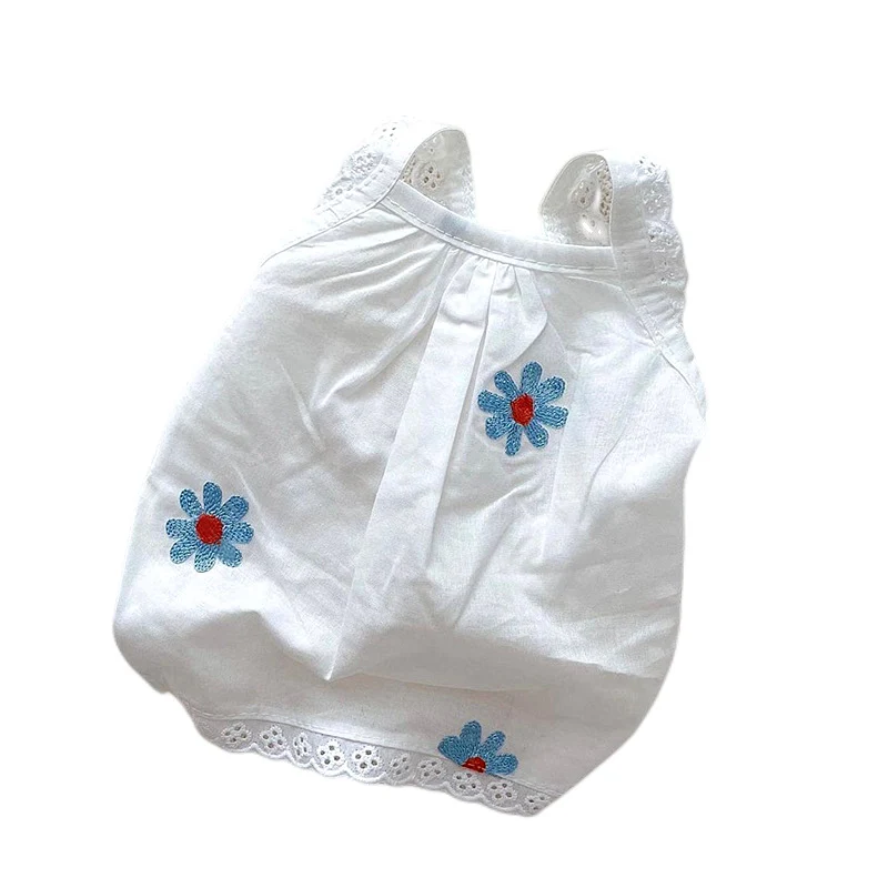 Leichtes Baumwoll-Tanktop ohne Ärmel für Hunde mit Eyelet-Besatz und Kirschstickerei