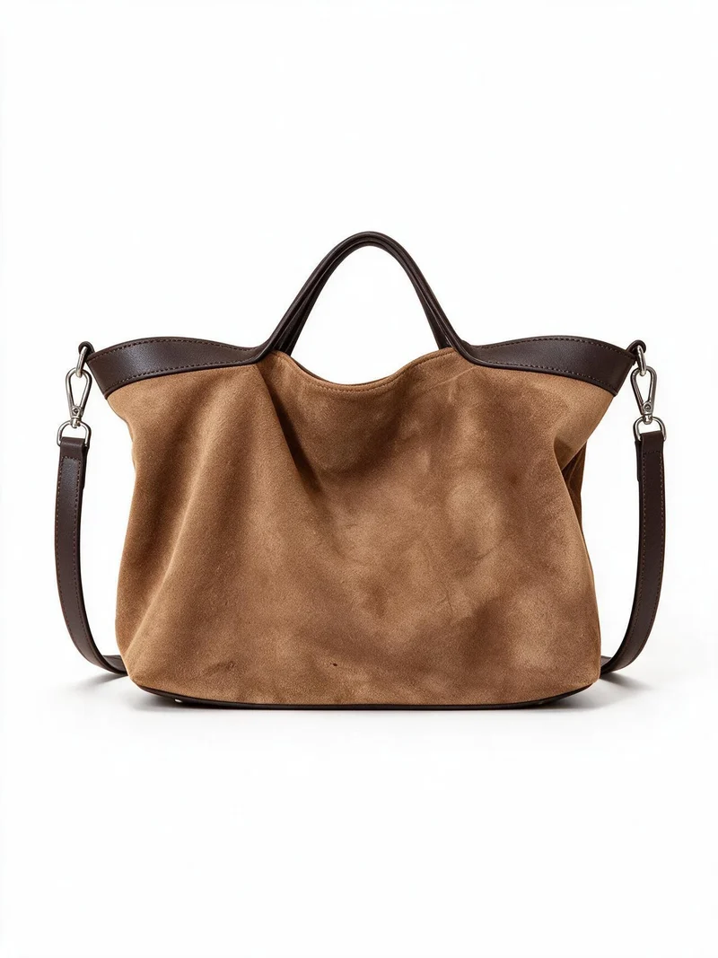 Wildleder Slouch Shopper Tote mit Kontrastlederbesatz und abnehmbarem Crossbody-Tragegurt