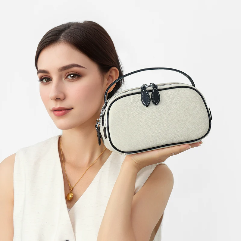 Strukturierte genarbte Leder-Top-Handle-Crossbody-Tasche mit abnehmbarem Riemen