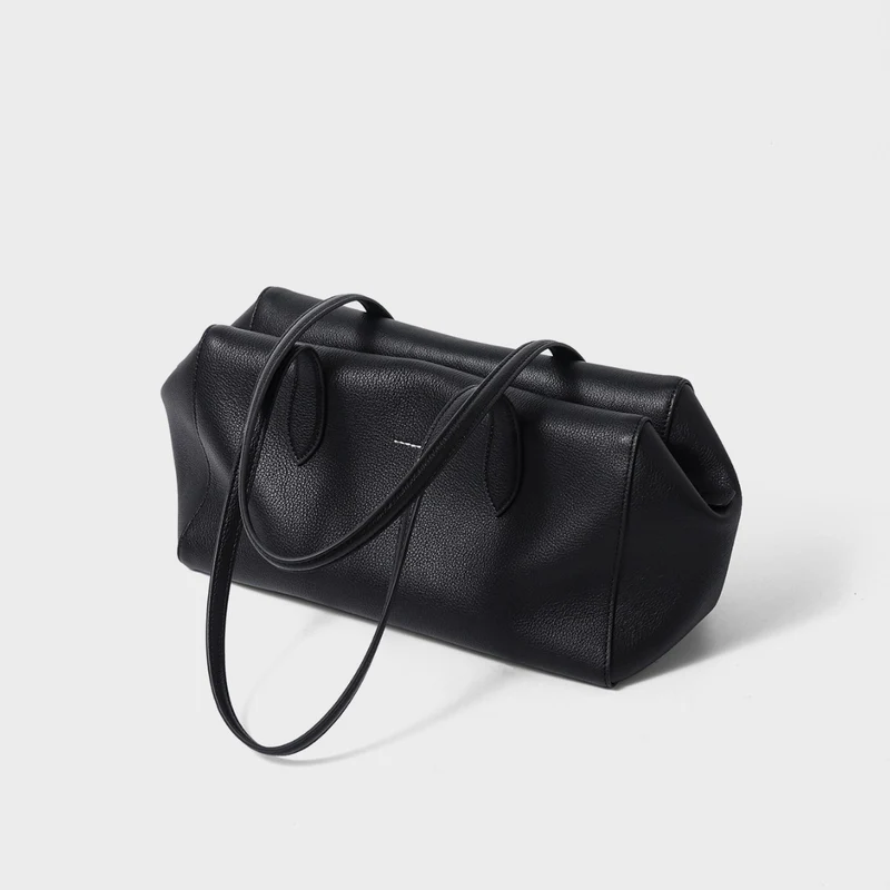 Strukturierte genarbte Leder Schultertasche mit verlängerten Doppelgriffen