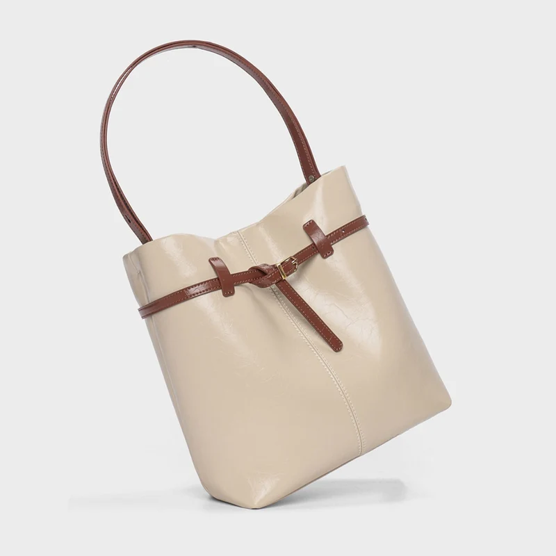 Strukturiert Leder-Look Gürteltasche Bucket Tote Schultertasche