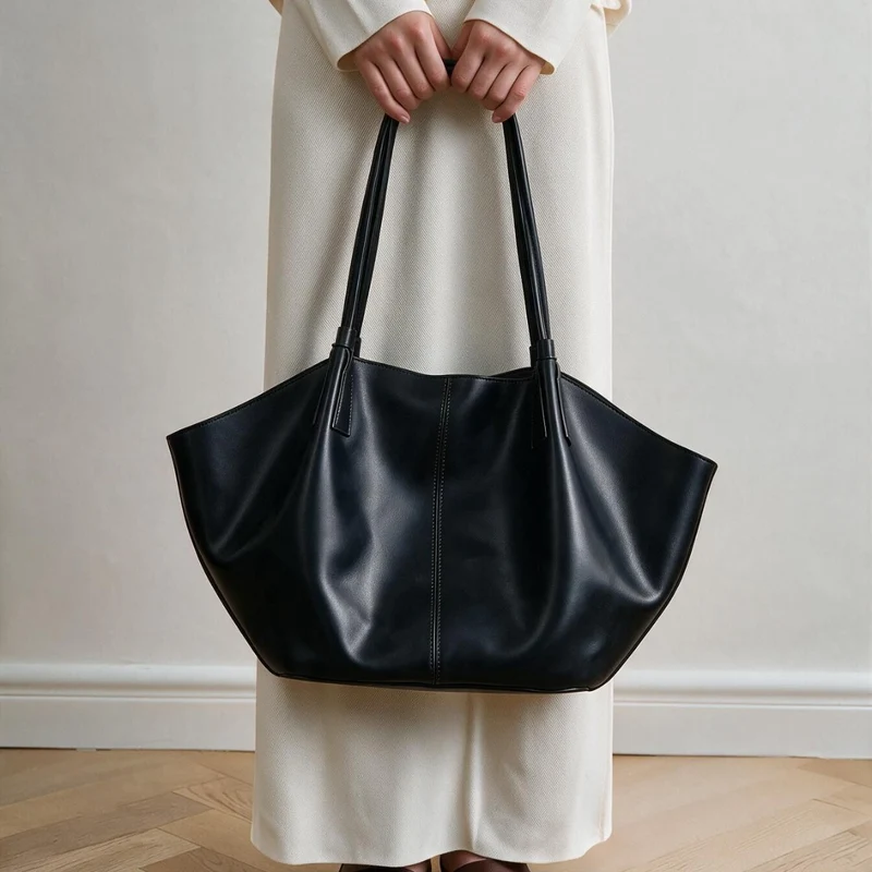 Lässiger skulpturaler Offene-Top Schultertasche mit Mittelnaht