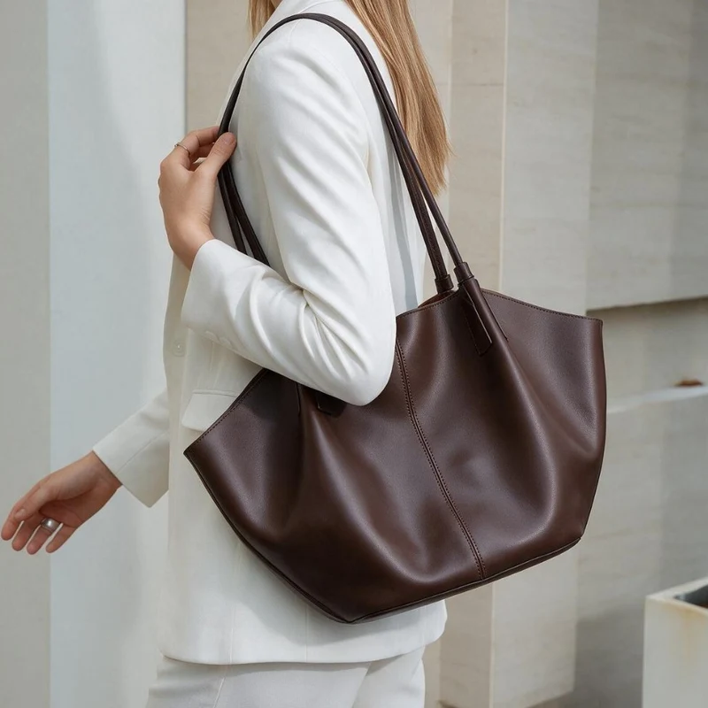 Lässiger skulpturaler Offene-Top Schultertasche mit Mittelnaht