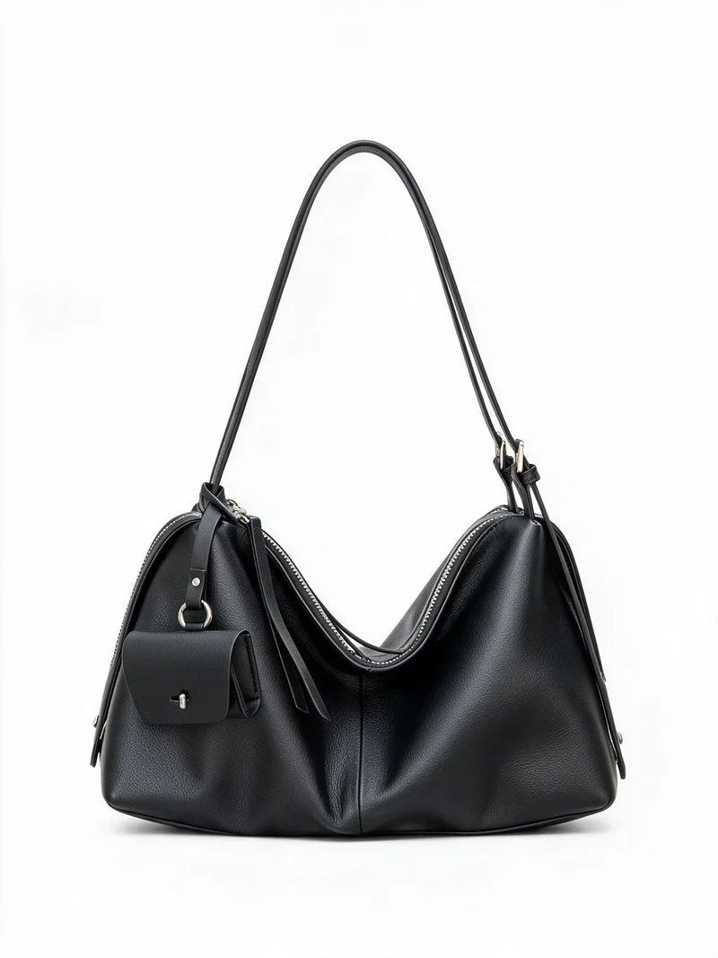Lässige genarbte Hobo Schultertasche mit Reißverschluss oben und abnehmbarem Mini-Pouch
