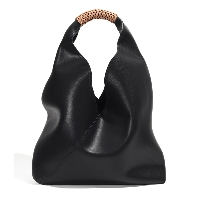 Skulpturaler weicher Leder Slouch Hobo Tote mit geflochtenem oberen Griff